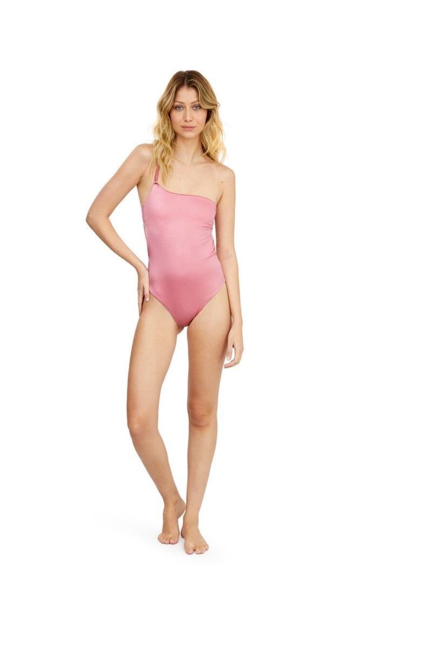 KIBYS Roxy Rose Garden Pink One Shoulder One Piece Swimsuit Size Medium